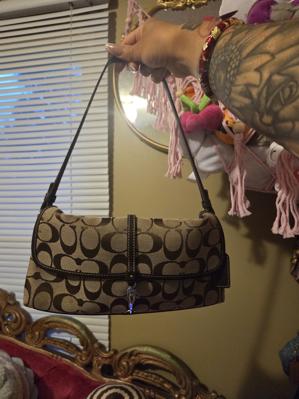 Coach Signature Canvas Shoulder Bag in Khaki/Brown